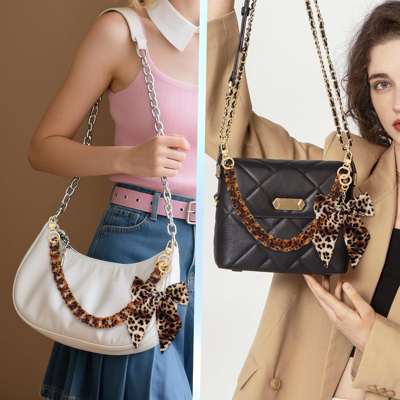 TUCEWP Leopard Print Purse Chain Strap 17.9 Inch Chunky Acrylic Bag Handle Shoulder Strap Replacement with Leopard Bow Keychain Charms Vintage Handbag Decoration Chain Bag Accessories Charms for Women - Image 4